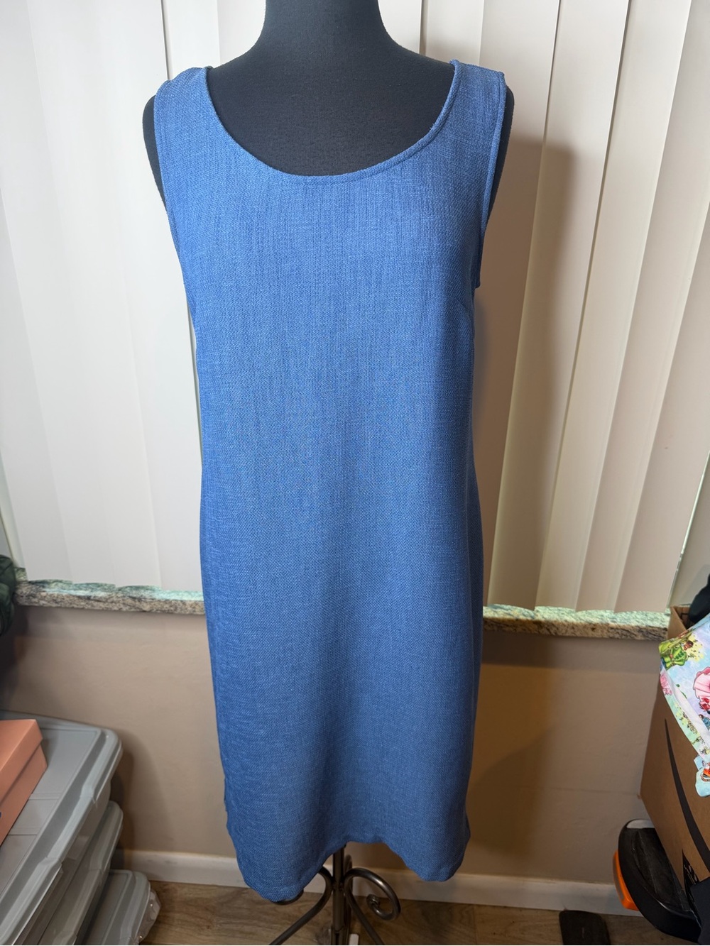 Karin Stevens Sleeveless Blue Knit Shift Career Minimalist Dress Size 10
